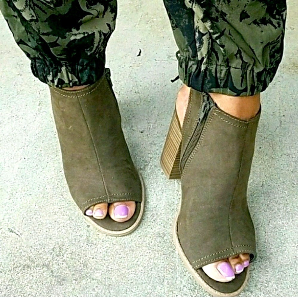 Suede Green Booties w/ Ties